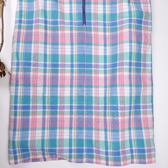 Vineyard Vines Blue Pink White Plaid Linen Blend Girls Pocketed Lined Dr… - Picture 2 of 12